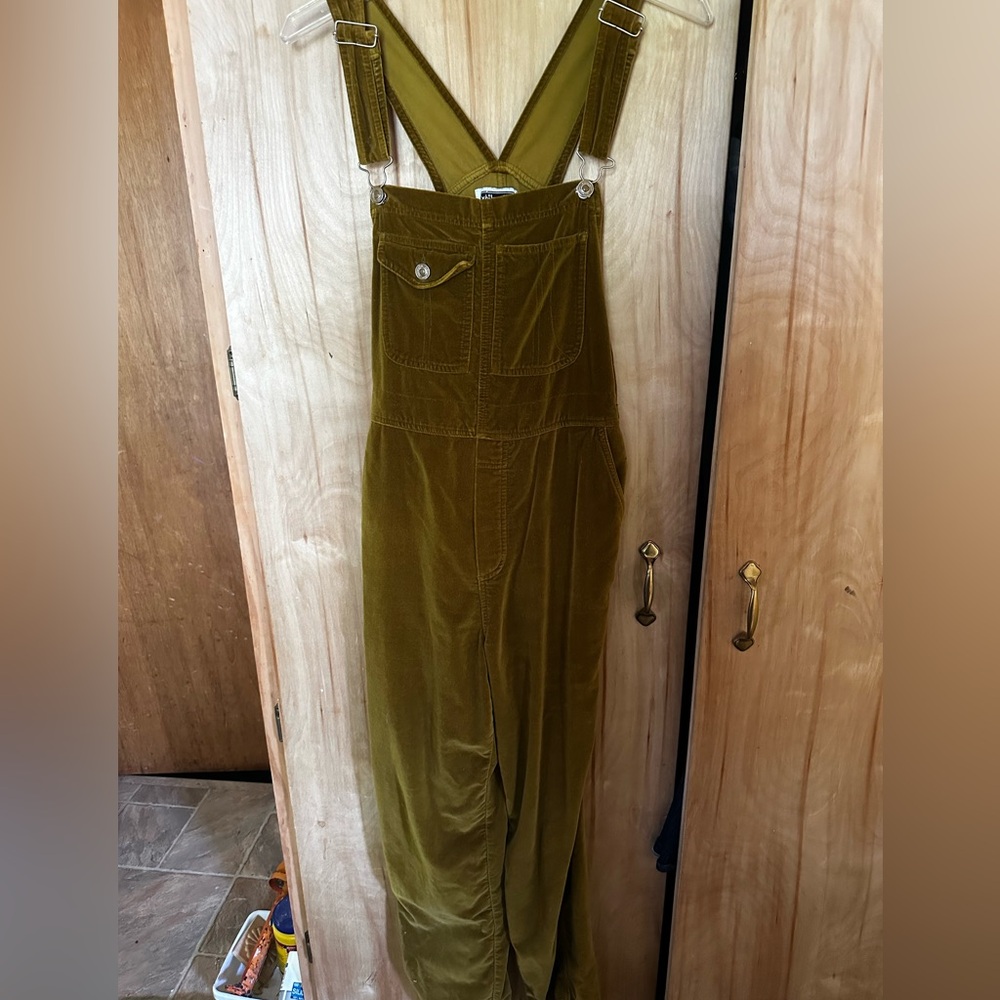 Xhilaration Olive brown gold retro Y2K OVERALLS velvet sz M VINTAGE